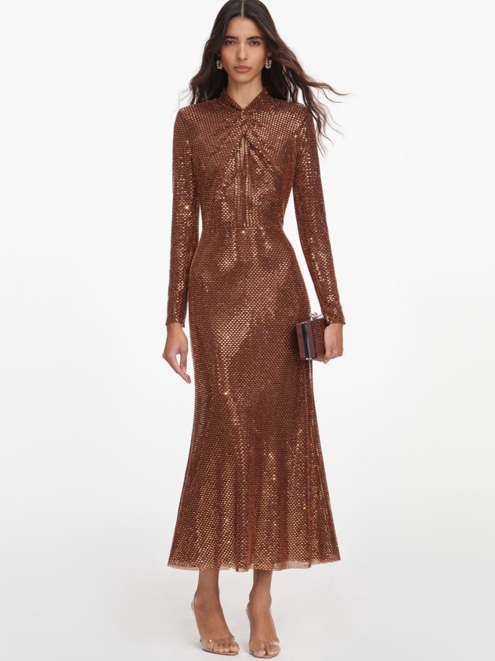 NWOT Self-Portrait BRONZE RHINESTONE MIDI DRESS